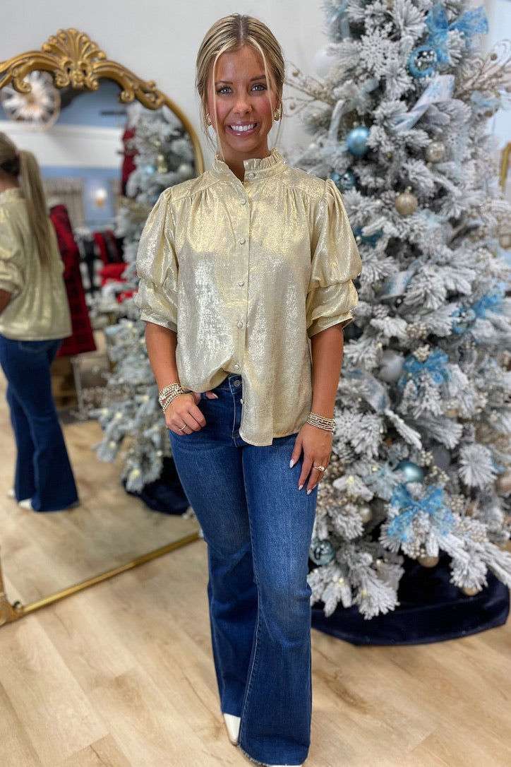 Festive Favorite Tiered Sleeve Blouse Gold