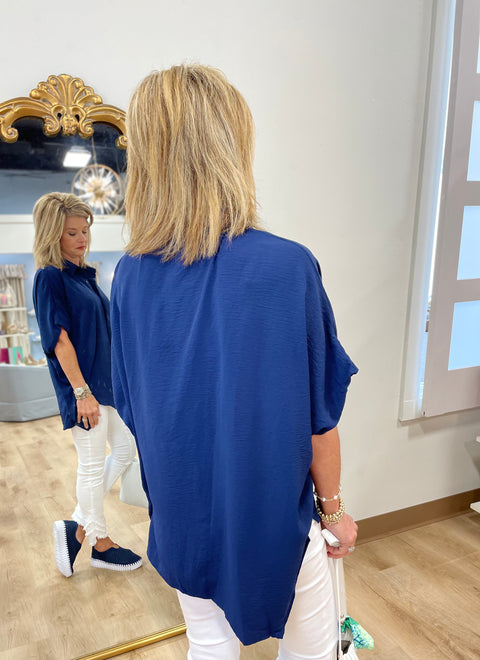 Umgee Oversized Collared Top Navy