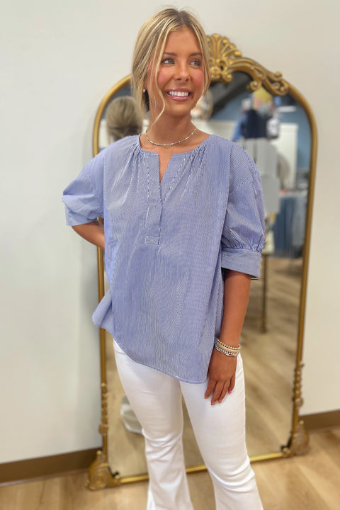 Pinstripe Perfection Top Blue