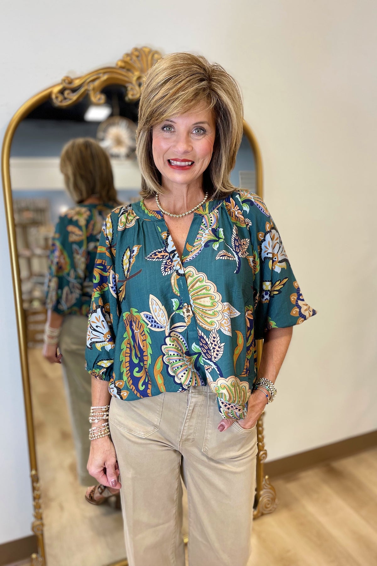 Umgee Paisley Print Blouse Teal