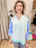 Spring Haze Color Block LS Tee Blue