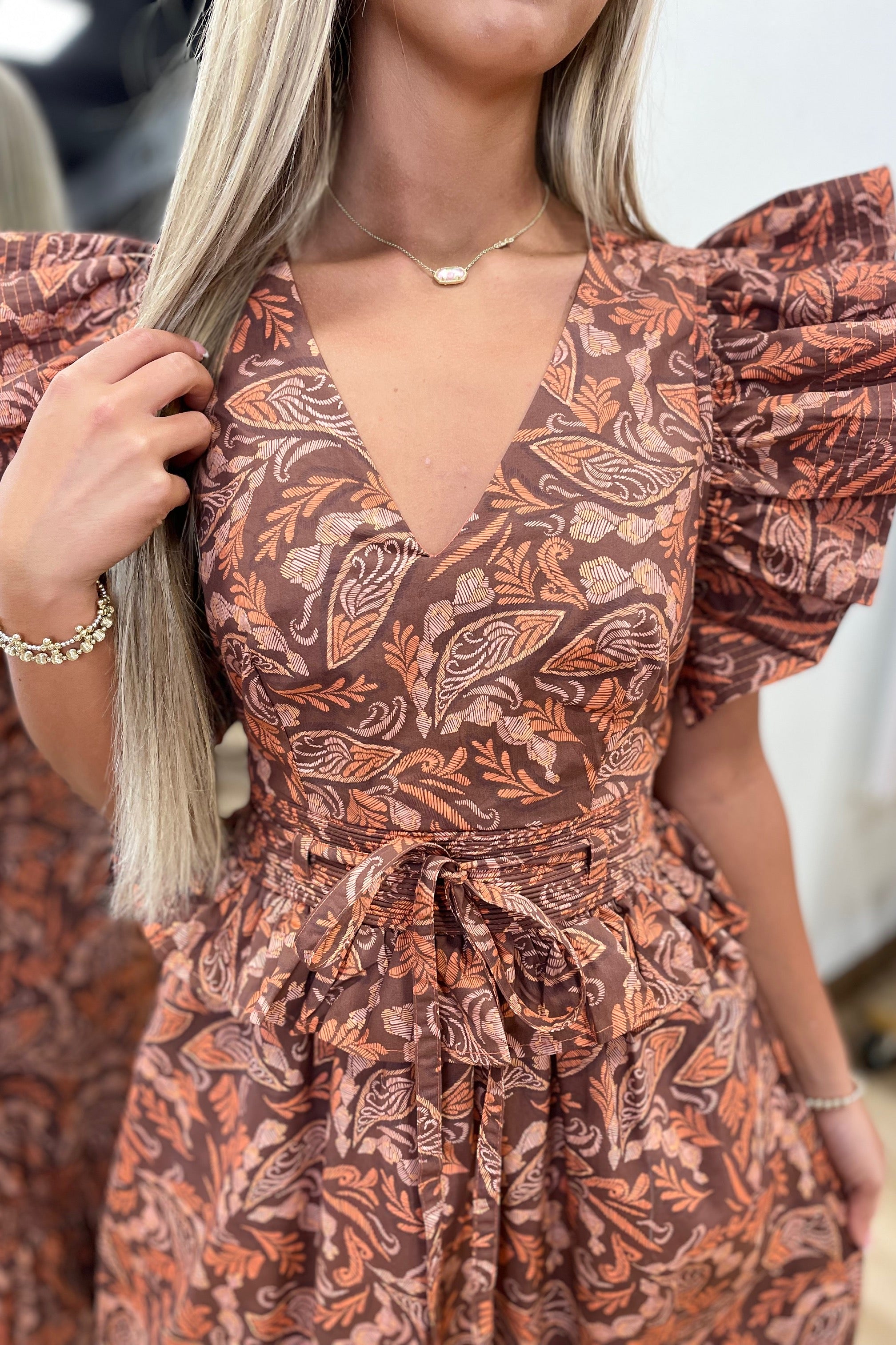 Rustic Charm Printed Midi Dress Rust