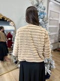 Half Sleeve Faux Fur Crop Jacket -taupe
