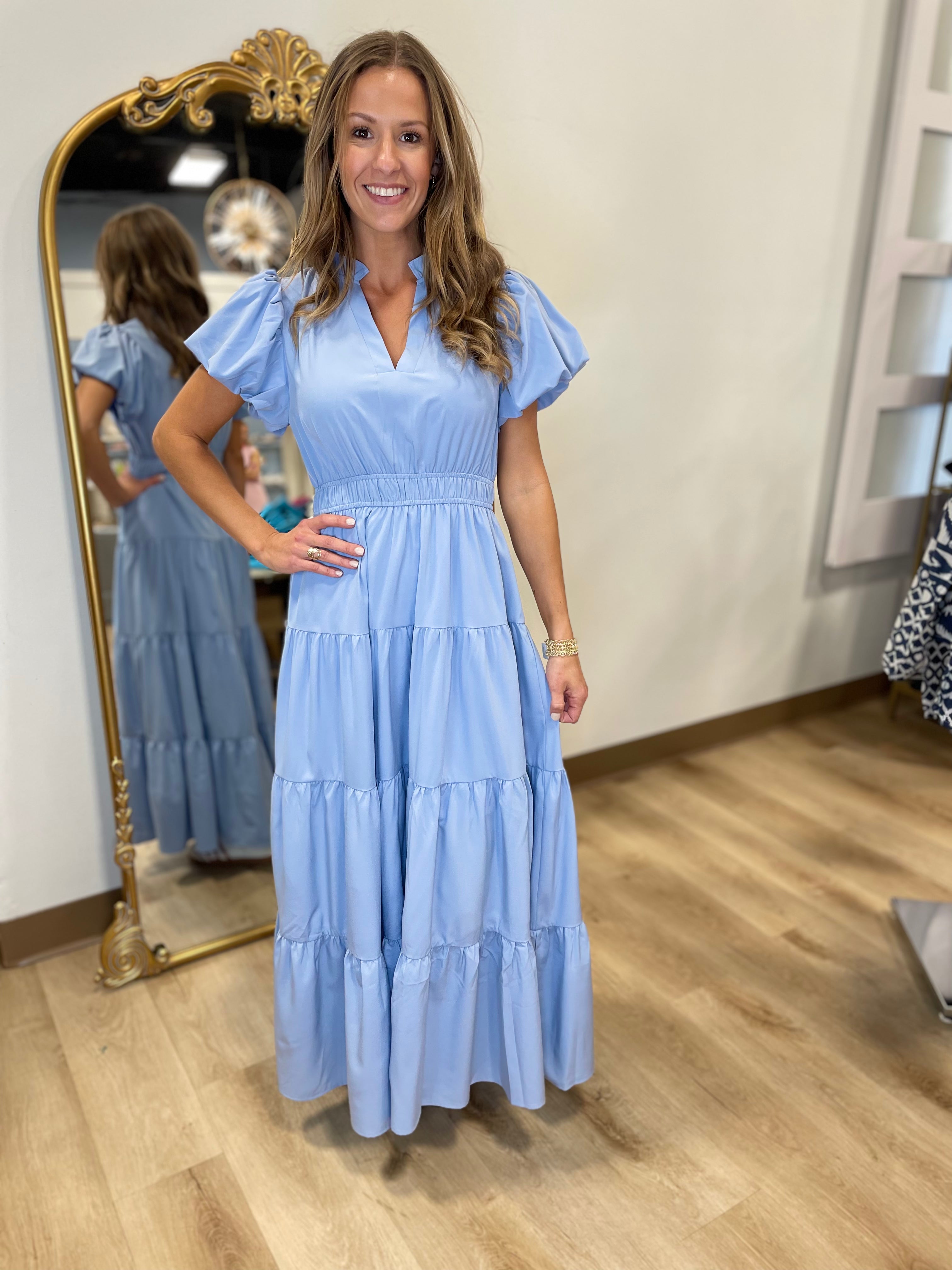 Olivia Tiered Maxi Dress Sky Blue