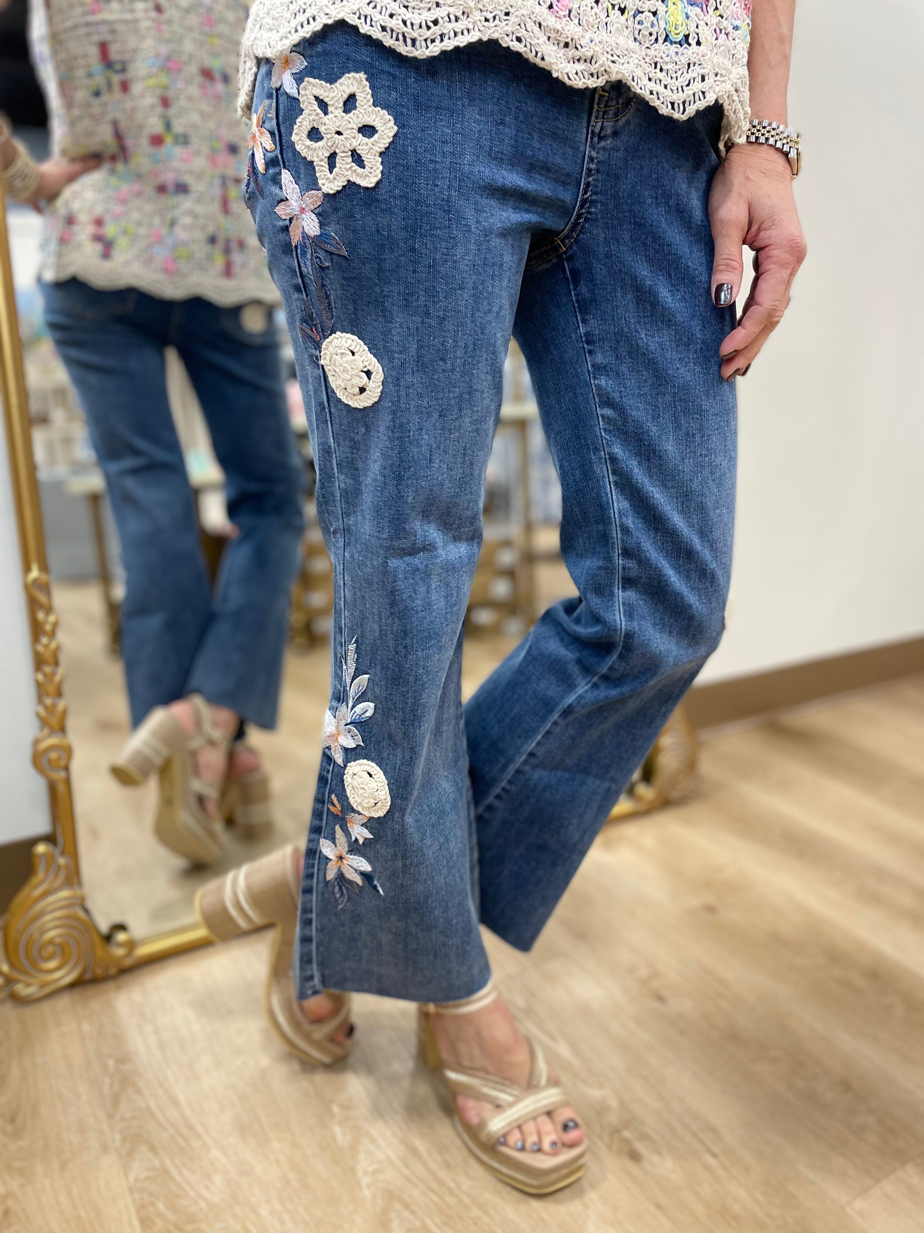 Charlie B Embroidered Crochet Jean Medium Blue