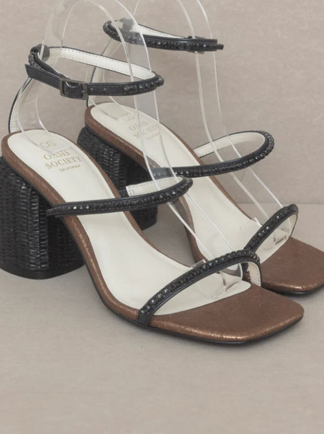 Destiny Studded Raffia Heel Sandal Black
