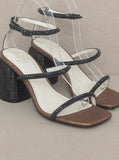 Destiny Studded Raffia Heel Sandal Black