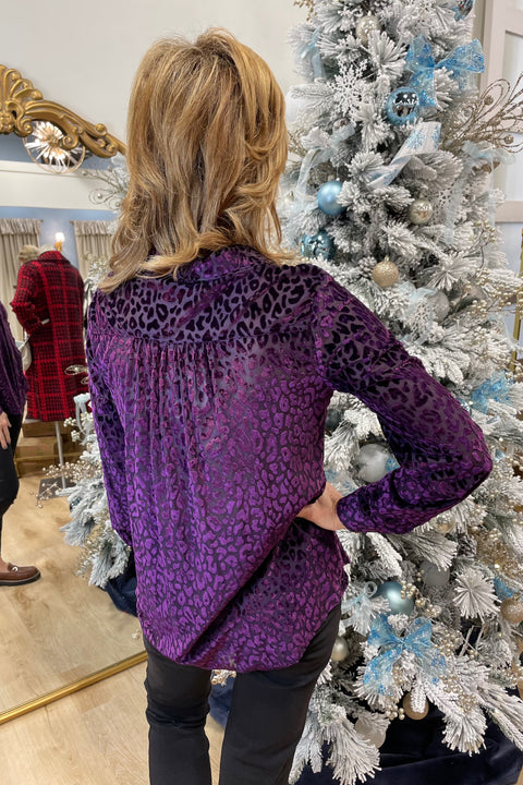 Umgee Leopard Print Velvet Blouse Wine