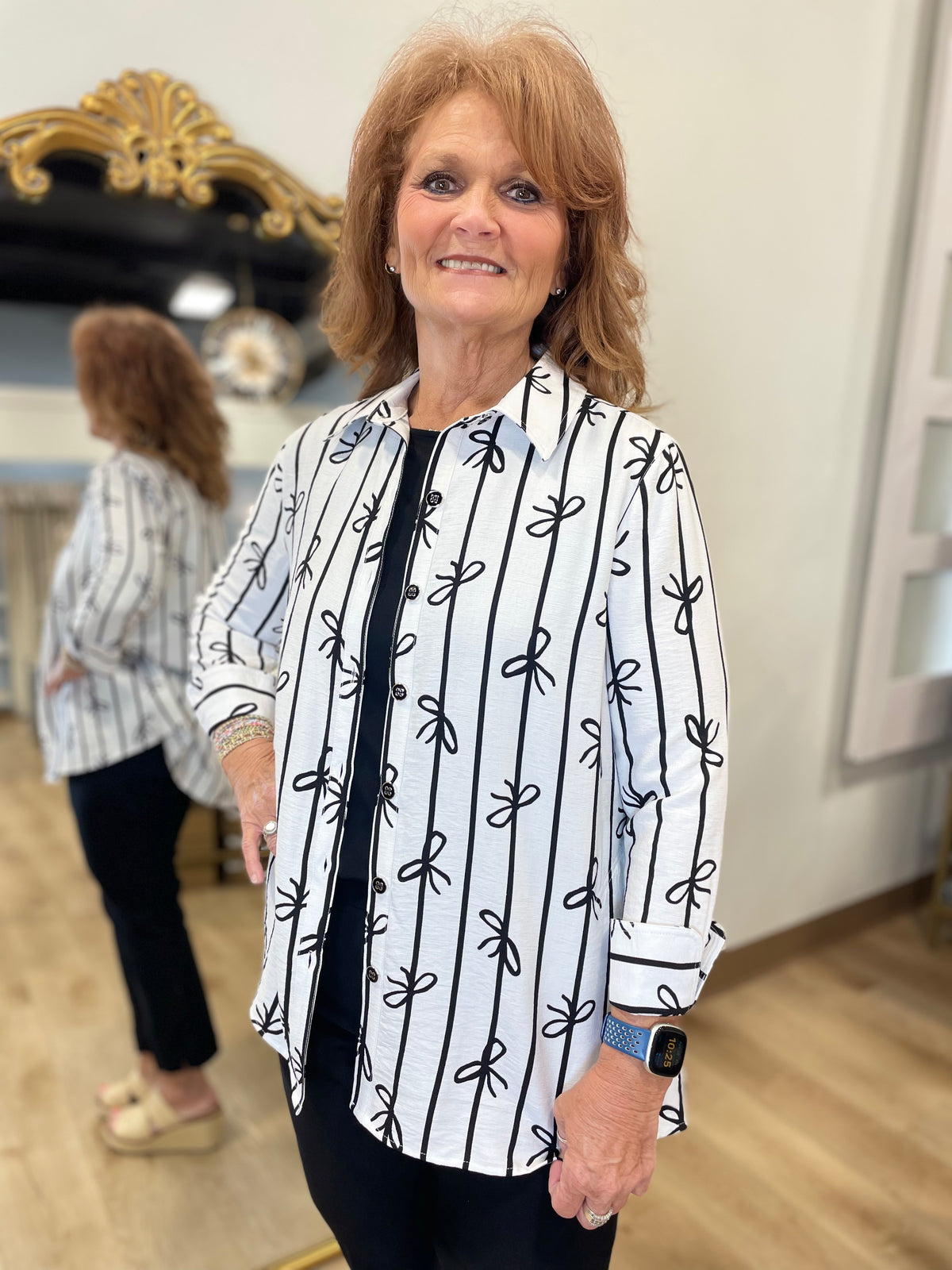 Multiples Button Front Shirt Black Bows