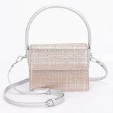 Metallic Faux Straw Top Handle Bag