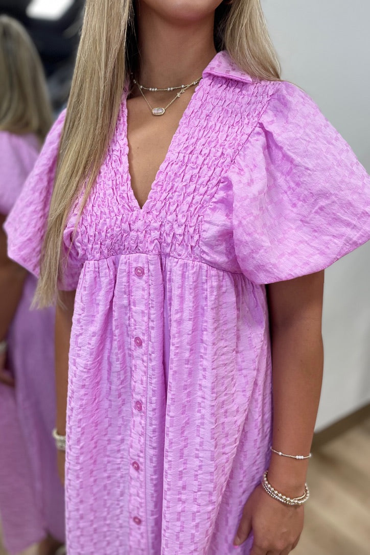 Easter Bloom Puff Sleeve Dress Pink