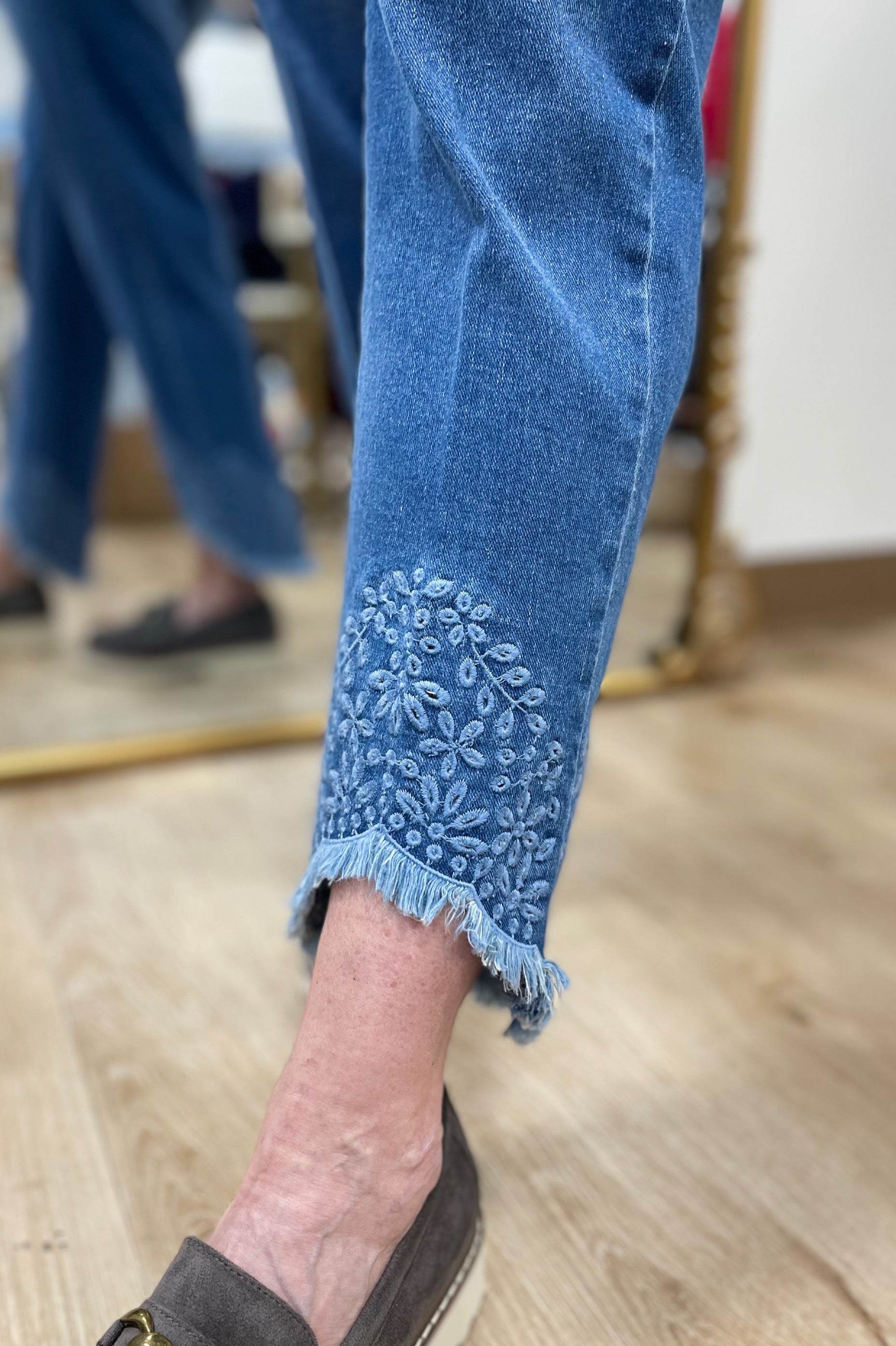 Multiples Embroidered Hem Jean