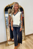 Cora Cable Knit Side Tie Sweater Ivory/Black