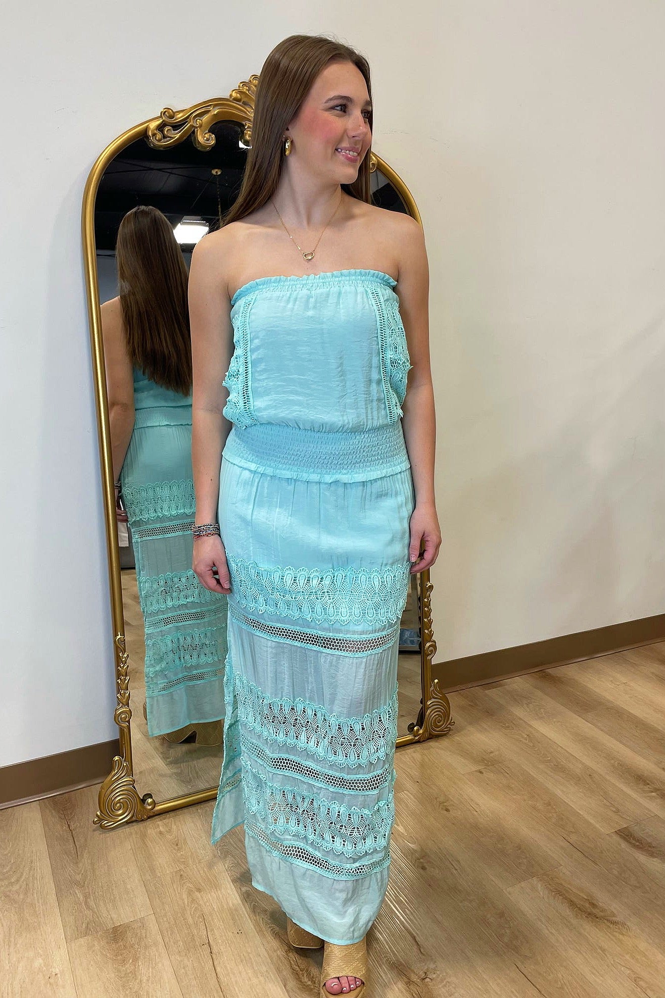 Beach Night Strapless Dress Aqua