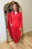 Multiples Raglan LS Mock Neck Top Crimson