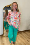 Colorfull Leopard Ruffle Blouse