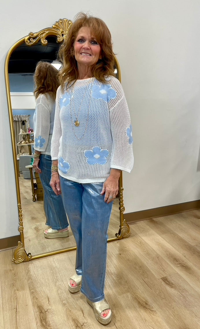 Charlie B Foil Straight Leg Pant Blue