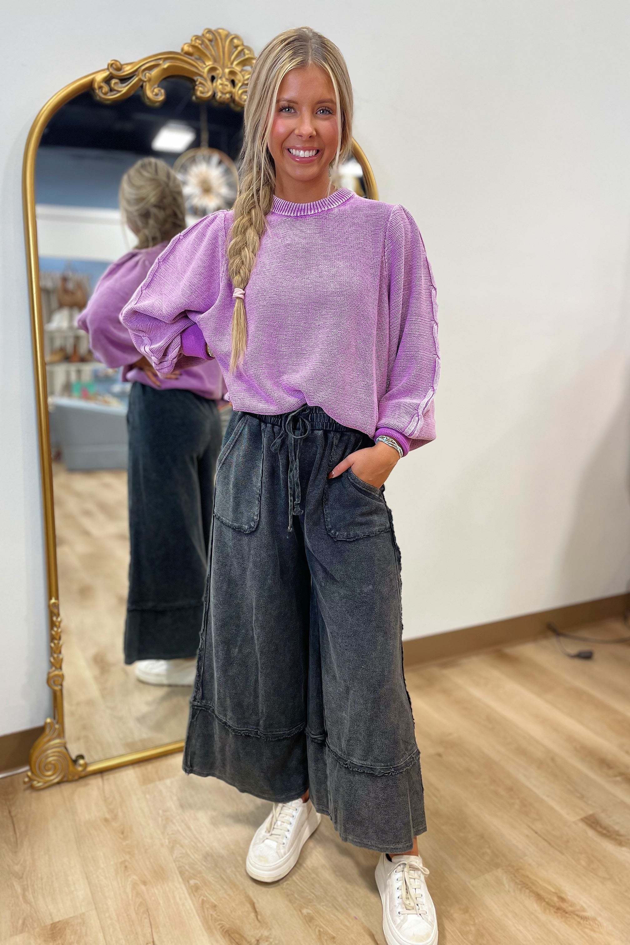 Fall Familiar Bubble Sleeve Sweater Orchid