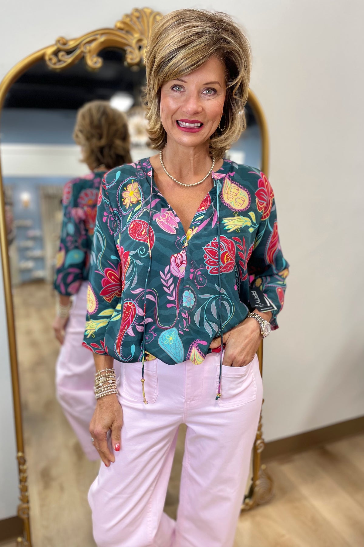 APNY V Neck Top Multi Grey