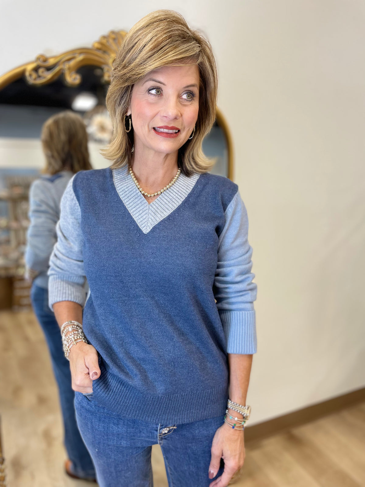 Charlie B V Neck Sweater Moonlight