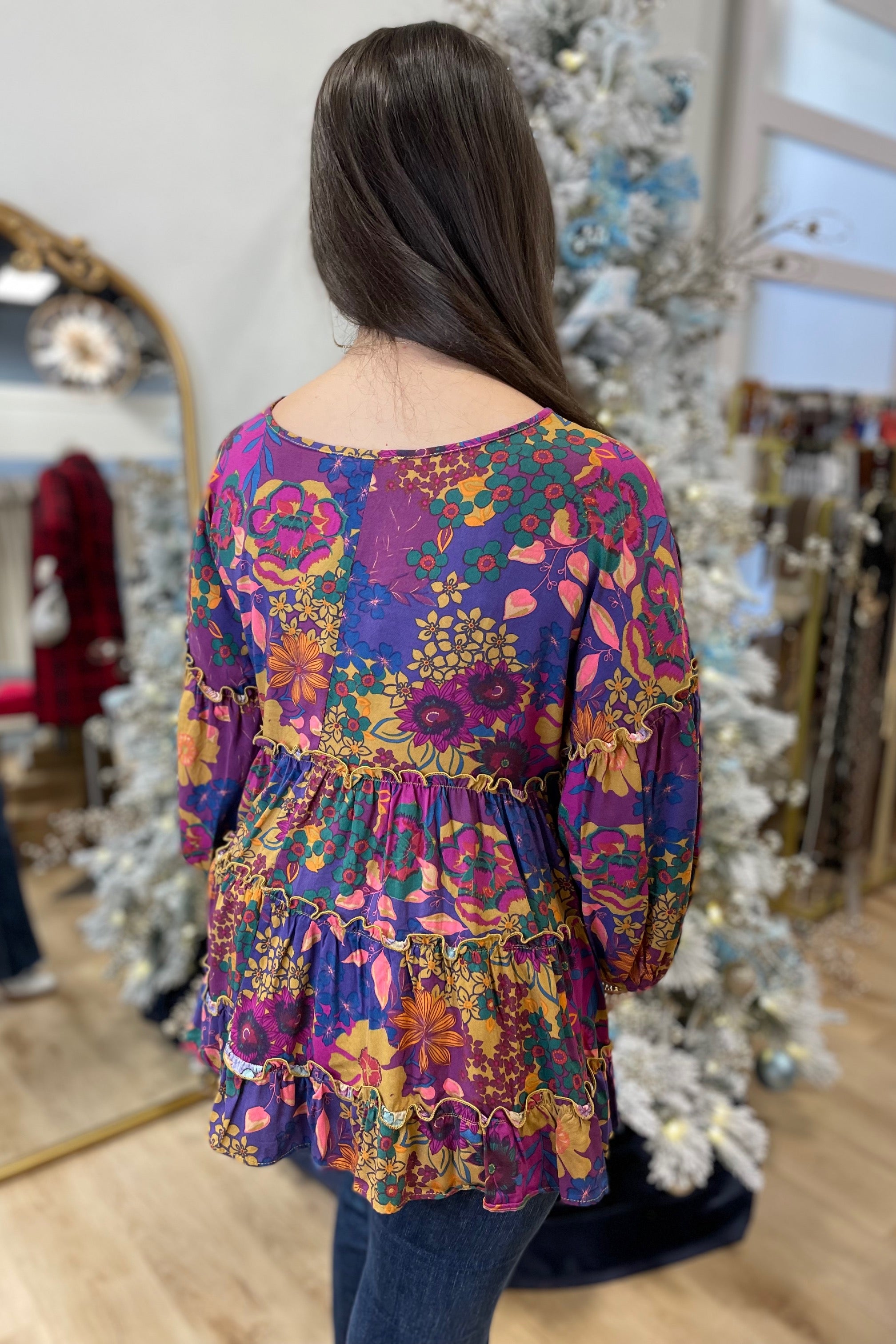 Daily Delight PrintedTiered Top Plum