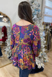 Daily Delight PrintedTiered Top Plum