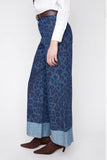 Renuar Cuffed Wide Leg Pant Indigo Leopard