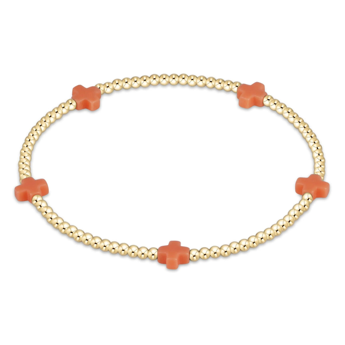 E Newton Signature Cross Small Gold Pattern 2mm Bead Bracelet Coral