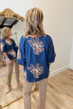 Umgee Embroidered Contrast Top Navy