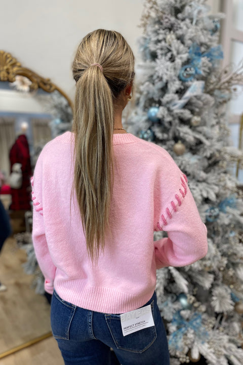 Tickled Pink Bow Accented Sweater