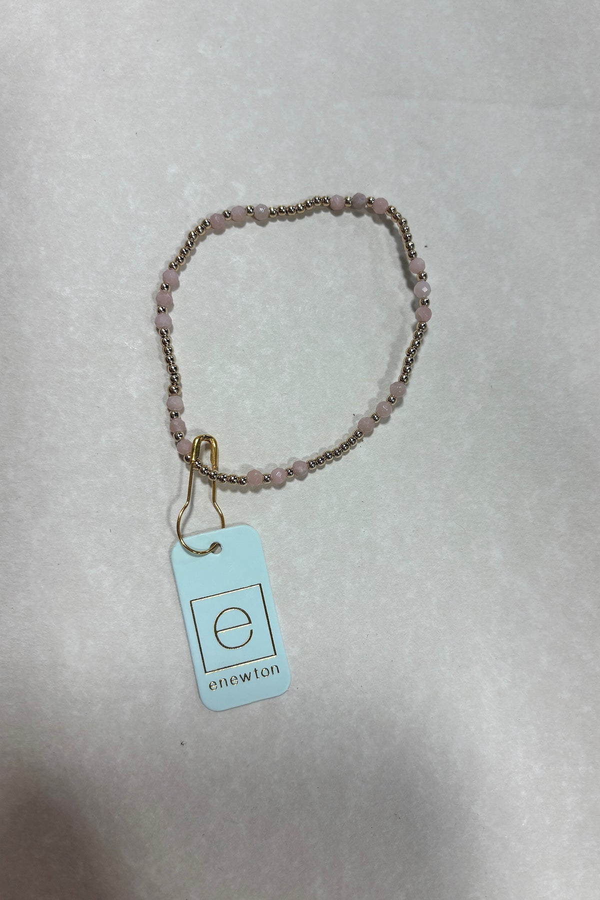 E Newton Gemstone Gold Joy Pattern 3mm Bead Bracelet Pink Opal
