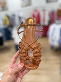 Flat Sandals with Central Braided Detail Camel