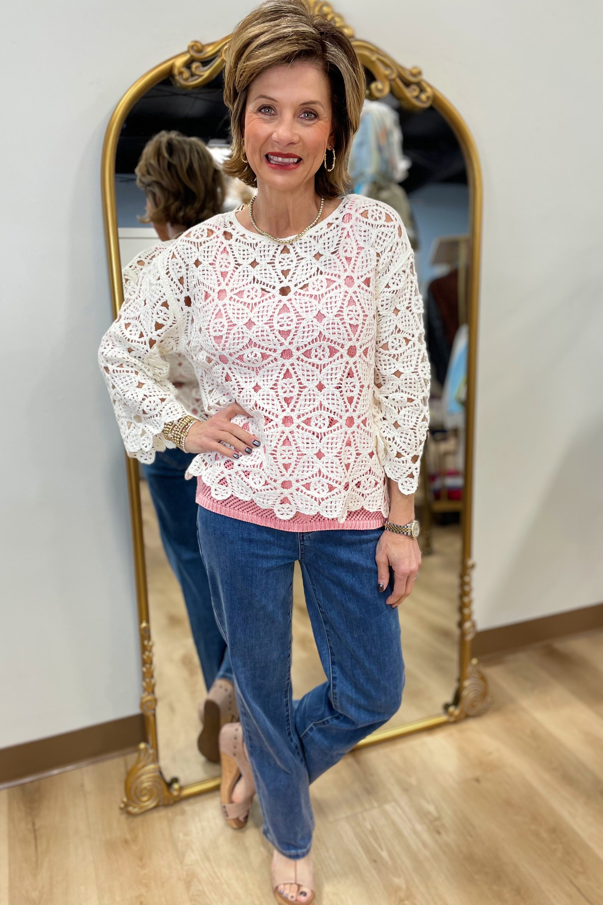 Charlie B Crochet Top White