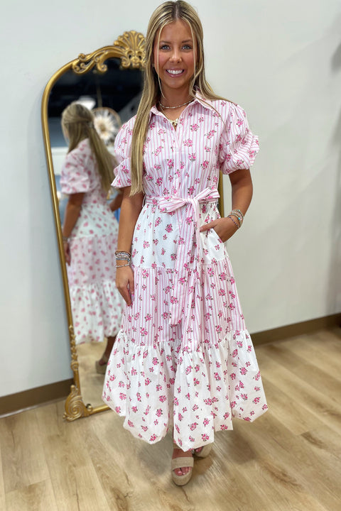 Picked For You Midi Dress Pink Bouquet