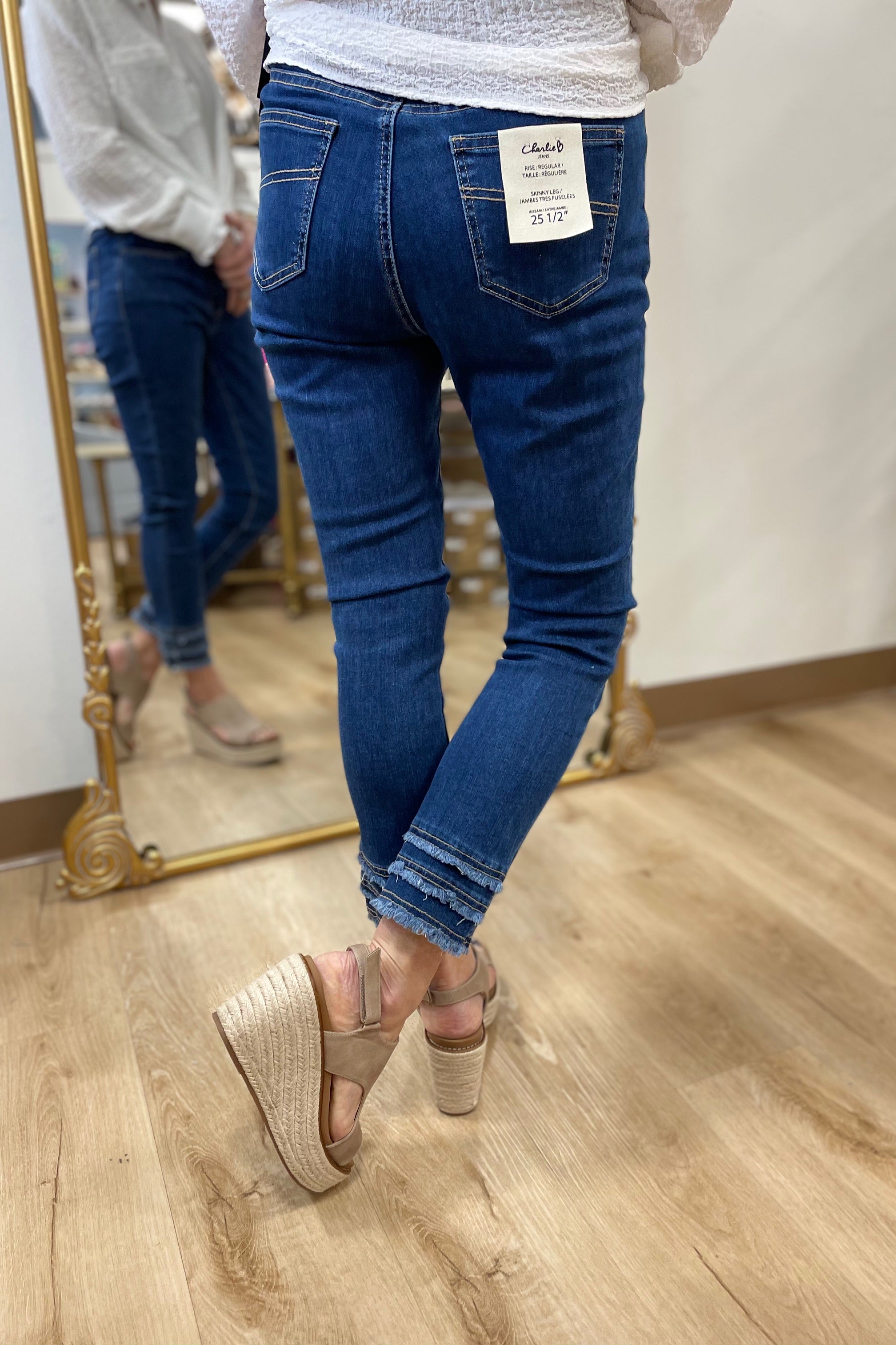 Charlie B Frayed Ankle Leg Pant Indigo