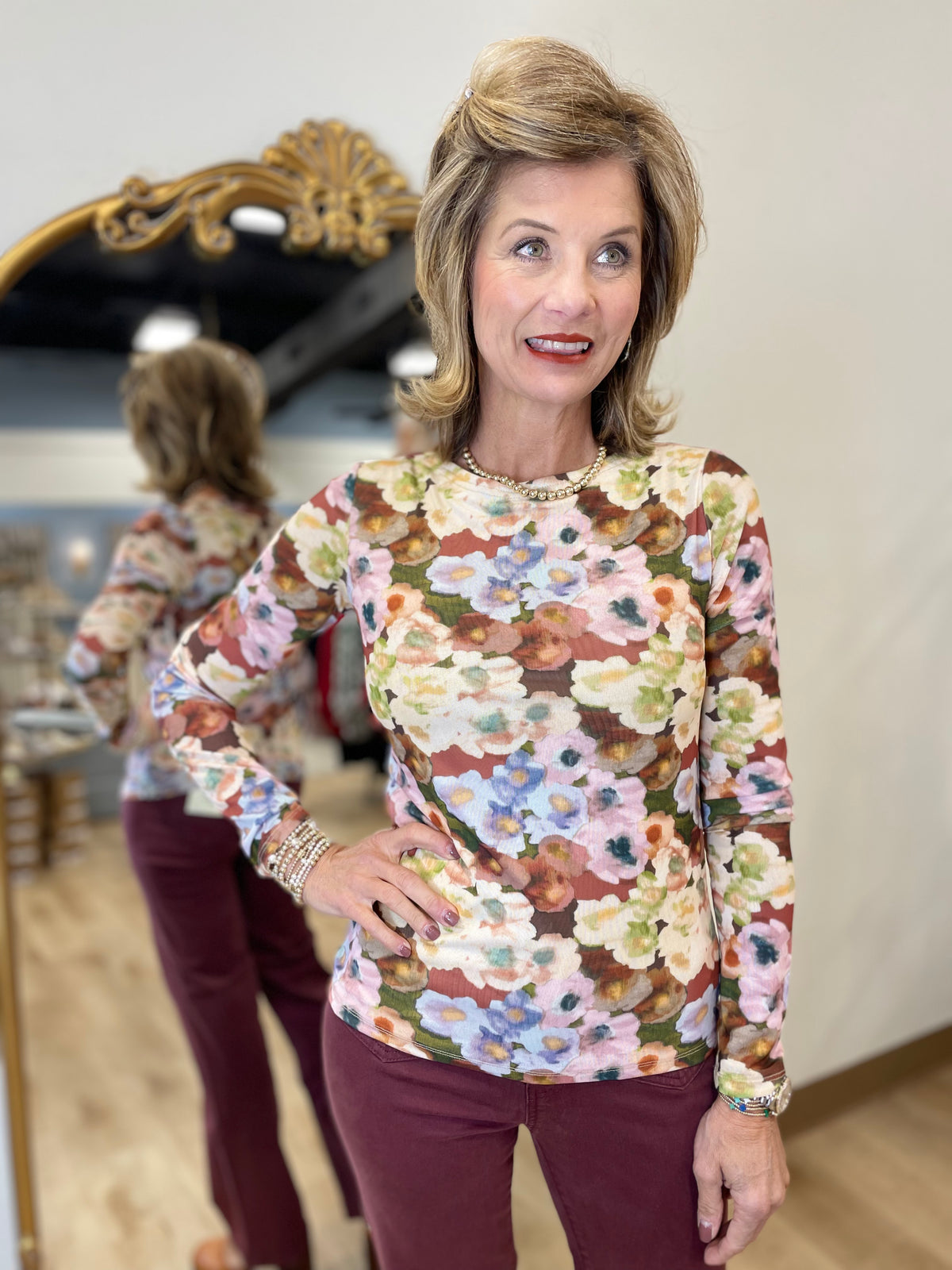 Charlie B Printed Mesh Top Botanical