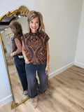 Umgee Velvet Paisley Bubble Top Camel