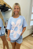 Flower Power Applique' Top Blue
