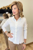 Renuar Button Front Textured Blouse Cream