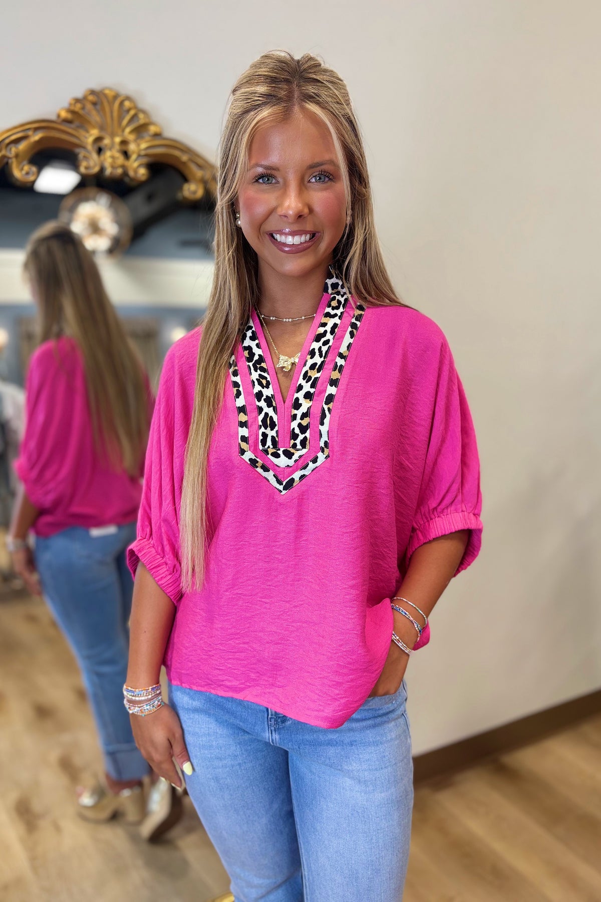 Barely Wild Leopard Top Pink