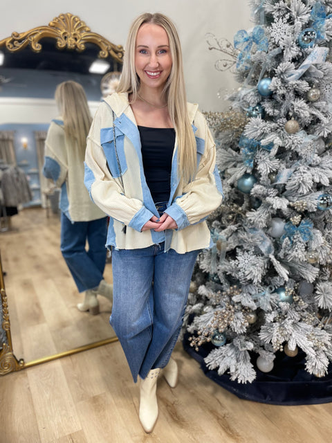 Country Walk Balloon Sleeve Jacket Cream/Denim