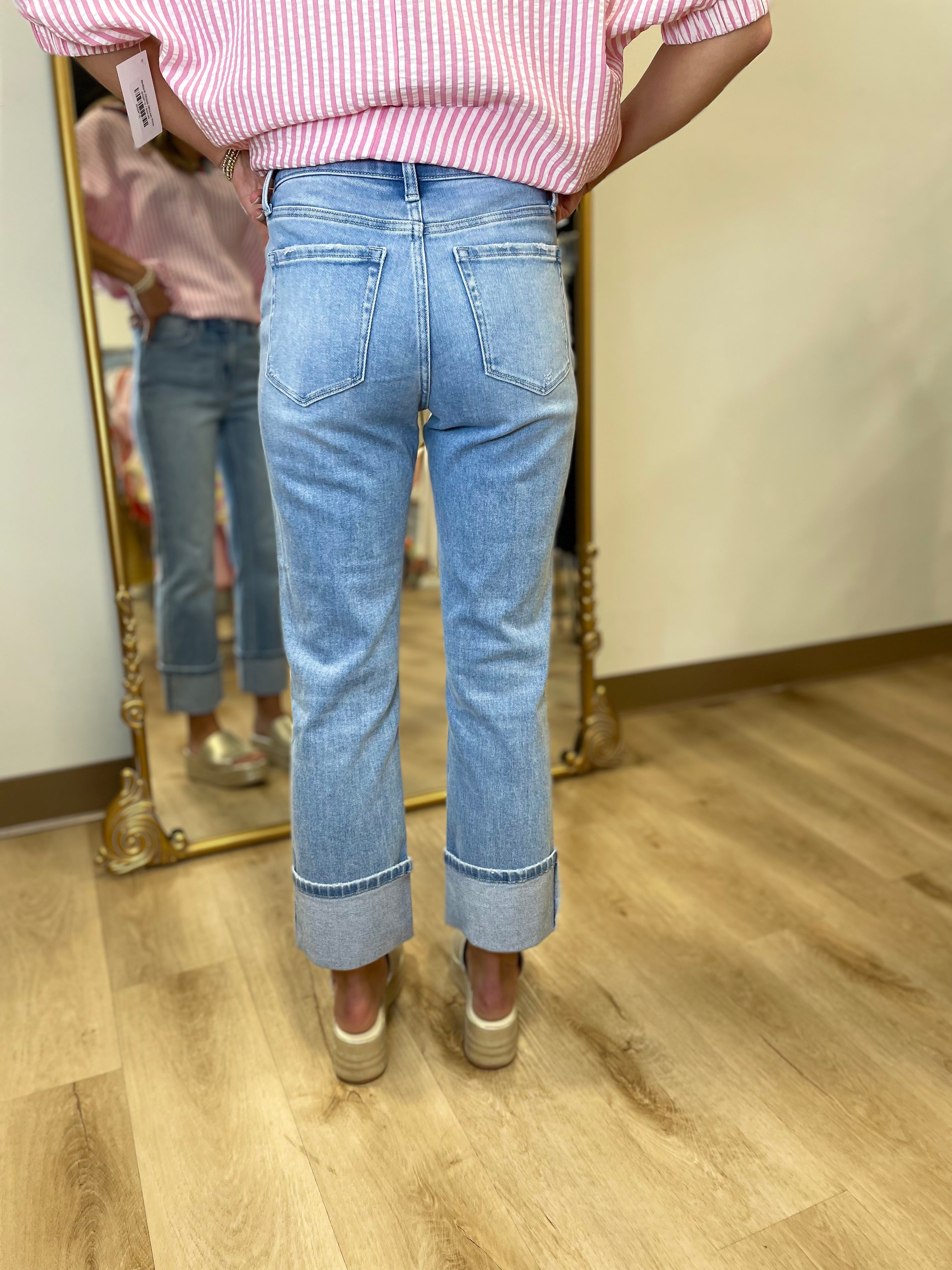 High Rise Crop Slim Straight Leg Jean
