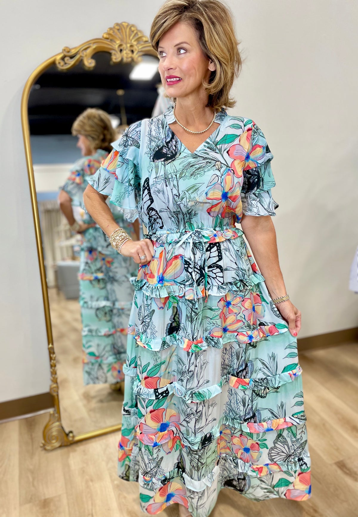 APNY Ruffle Tiered Dress Mint