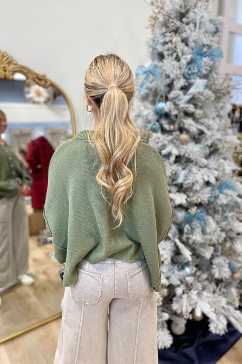 Winter Wear Ribbed Button Up Sweater Olive