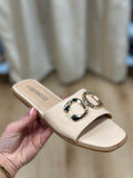 Venus Slide Sandal w Chain Accent Beige