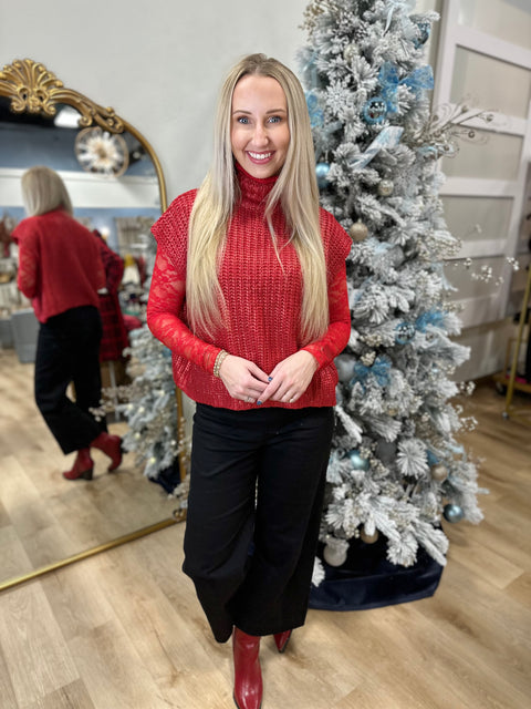 Sparkle Season Mock Neck Top Candy Red