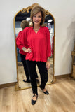 Umgee Linen Scallop Blouse Red
