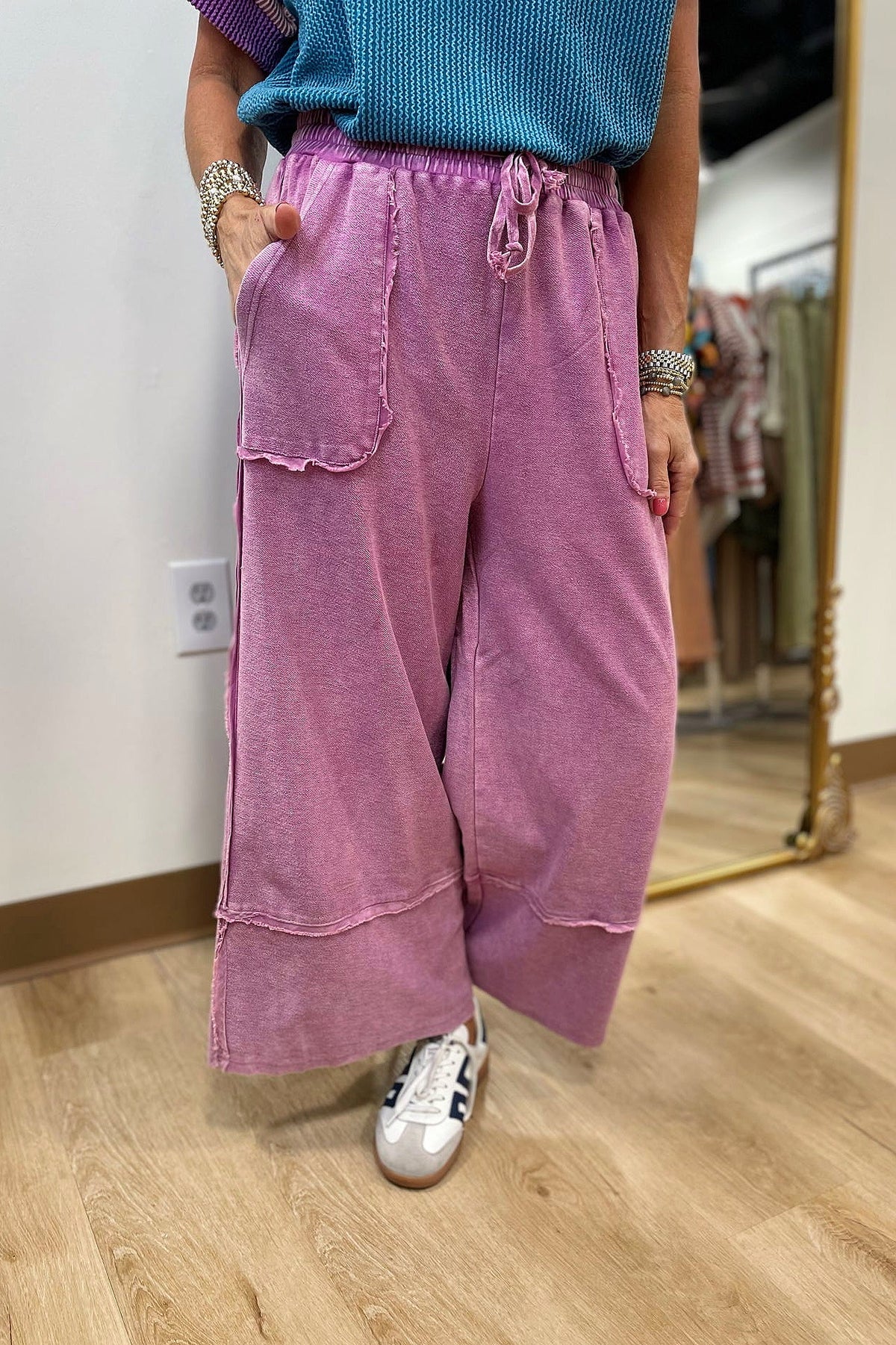 Tyler Wide Leg Mineral Washed Pants Wild Berry
