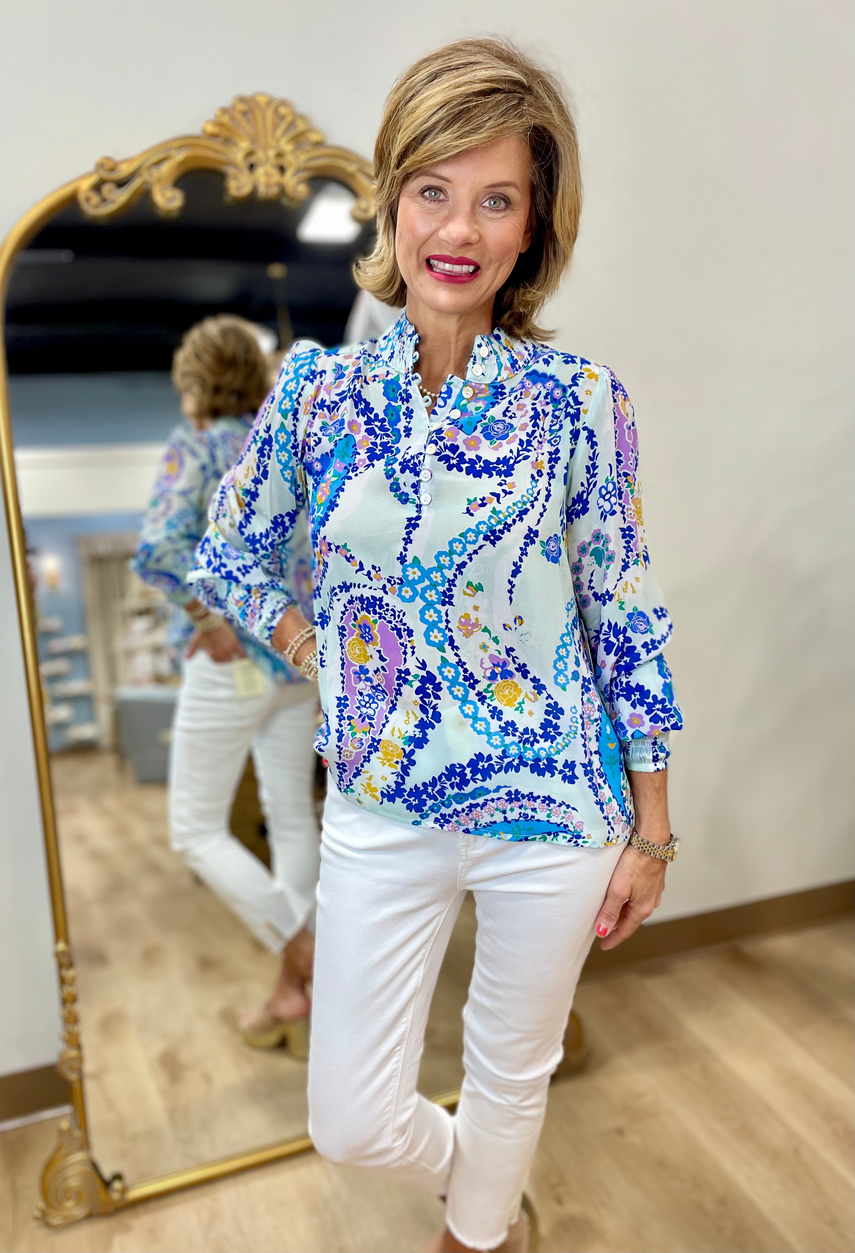 APNY Puff Sleeve Blouse Blue