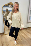 Keep It Cozy Thermal Knit Top Khaki